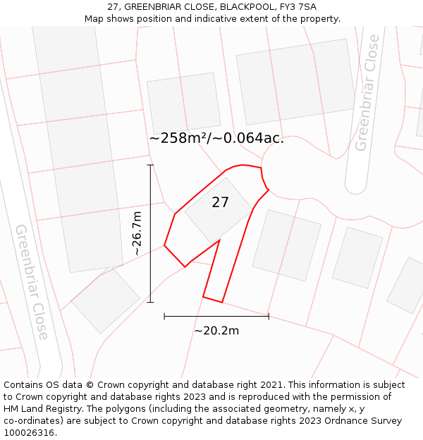 27, GREENBRIAR CLOSE, BLACKPOOL, FY3 7SA: Plot and title map