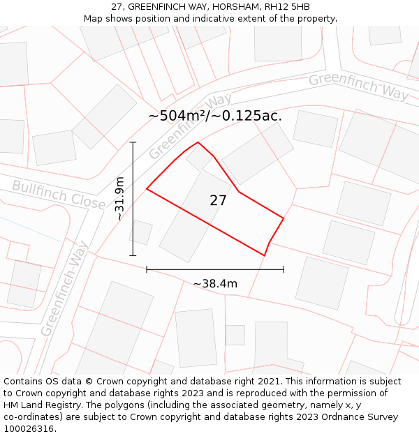 27, GREENFINCH WAY, HORSHAM, RH12 5HB: Plot and title map