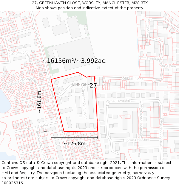 27, GREENHAVEN CLOSE, WORSLEY, MANCHESTER, M28 3TX: Plot and title map