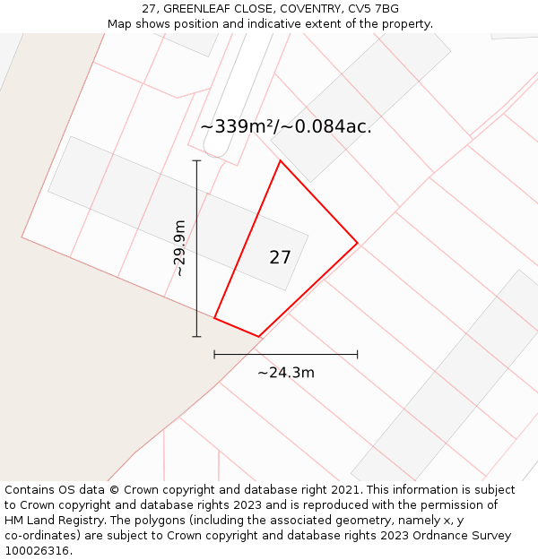 27, GREENLEAF CLOSE, COVENTRY, CV5 7BG: Plot and title map