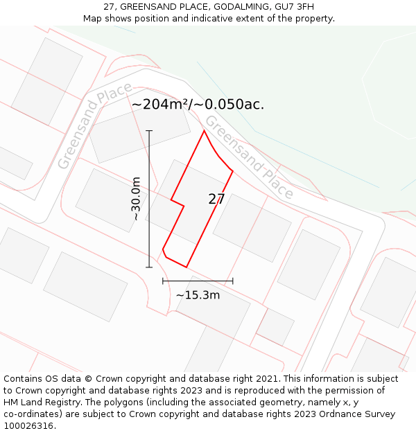 27, GREENSAND PLACE, GODALMING, GU7 3FH: Plot and title map