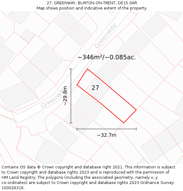 27, GREENWAY, BURTON-ON-TRENT, DE15 0AR: Plot and title map