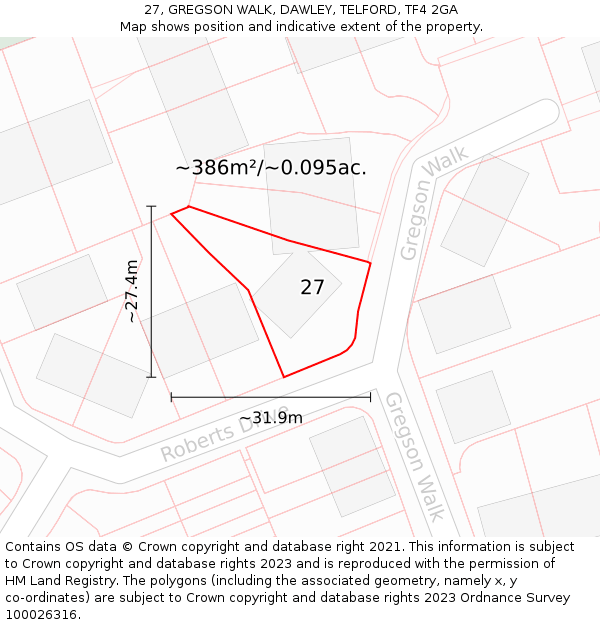 27, GREGSON WALK, DAWLEY, TELFORD, TF4 2GA: Plot and title map