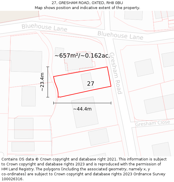 27, GRESHAM ROAD, OXTED, RH8 0BU: Plot and title map