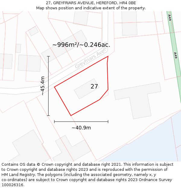 27, GREYFRIARS AVENUE, HEREFORD, HR4 0BE: Plot and title map
