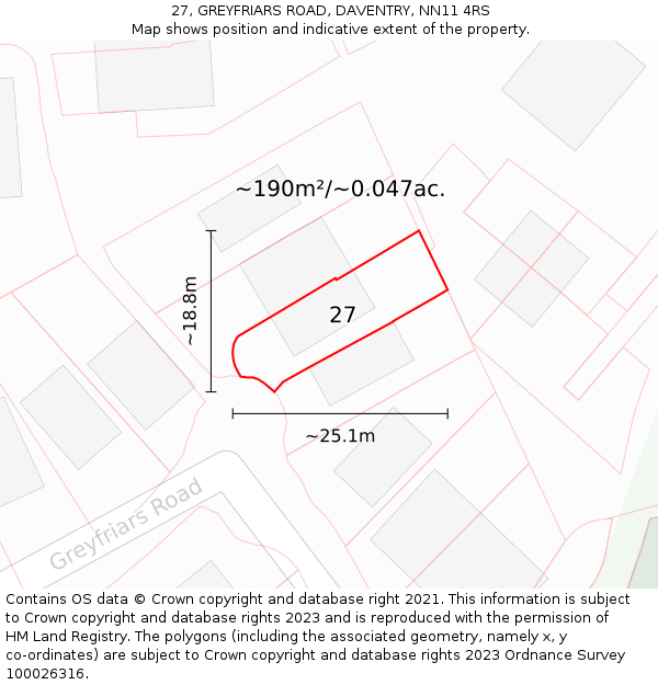 27, GREYFRIARS ROAD, DAVENTRY, NN11 4RS: Plot and title map