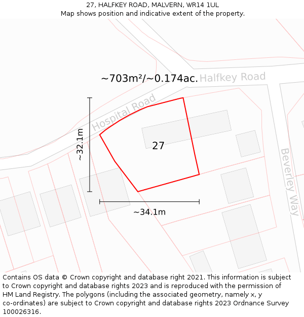 27, HALFKEY ROAD, MALVERN, WR14 1UL: Plot and title map