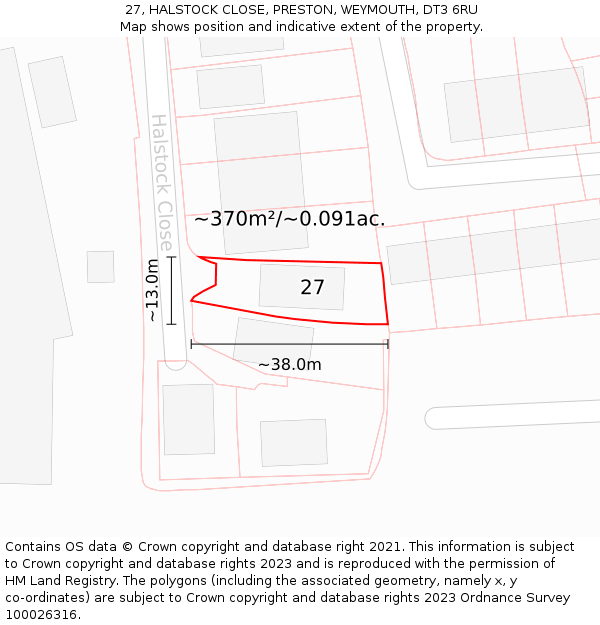 27, HALSTOCK CLOSE, PRESTON, WEYMOUTH, DT3 6RU: Plot and title map