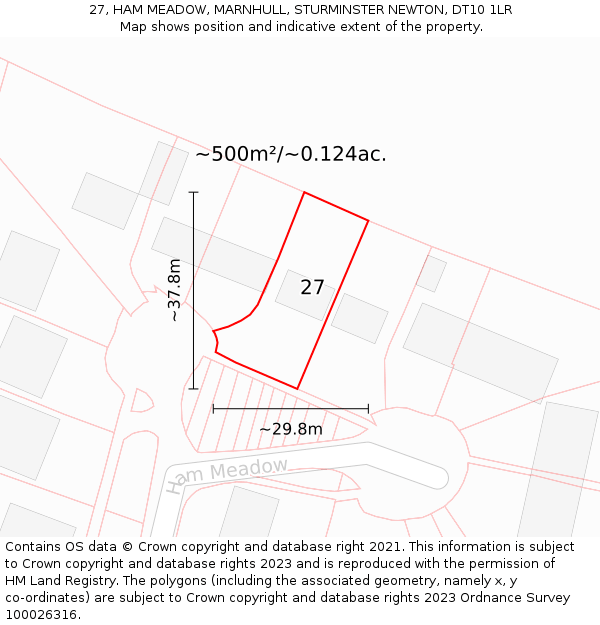 27, HAM MEADOW, MARNHULL, STURMINSTER NEWTON, DT10 1LR: Plot and title map