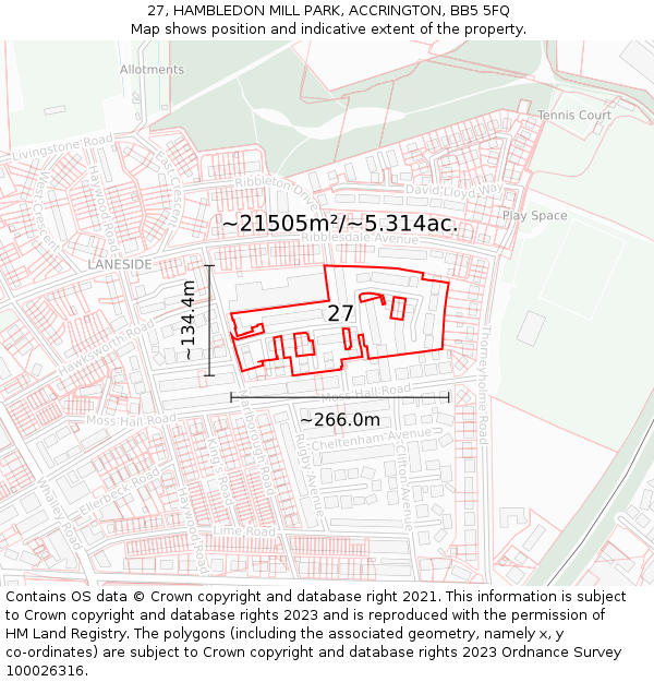 27, HAMBLEDON MILL PARK, ACCRINGTON, BB5 5FQ: Plot and title map
