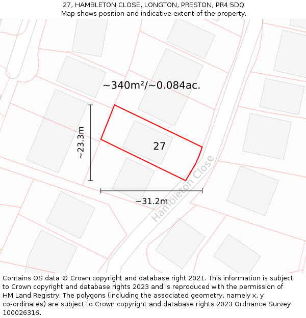27, HAMBLETON CLOSE, LONGTON, PRESTON, PR4 5DQ: Plot and title map