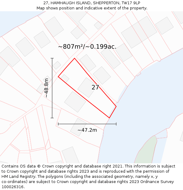27, HAMHAUGH ISLAND, SHEPPERTON, TW17 9LP: Plot and title map