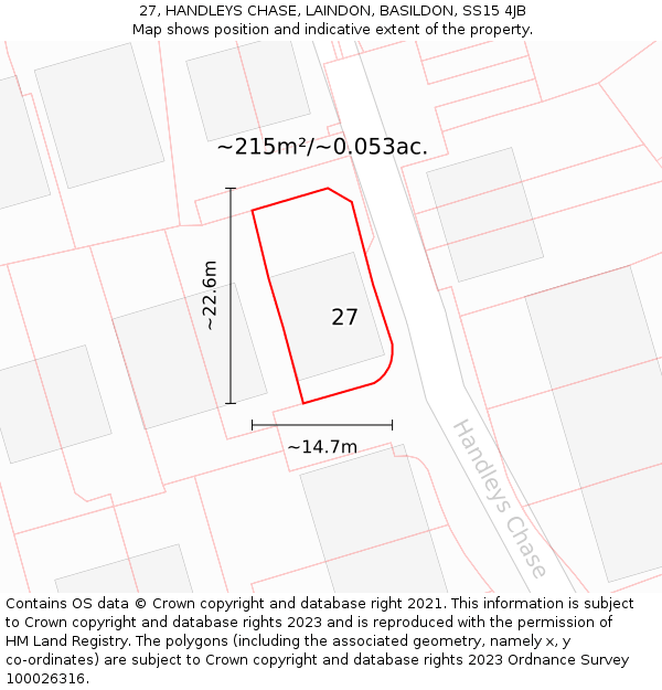 27, HANDLEYS CHASE, LAINDON, BASILDON, SS15 4JB: Plot and title map