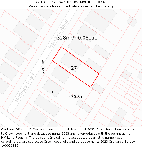 27, HARBECK ROAD, BOURNEMOUTH, BH8 0AH: Plot and title map