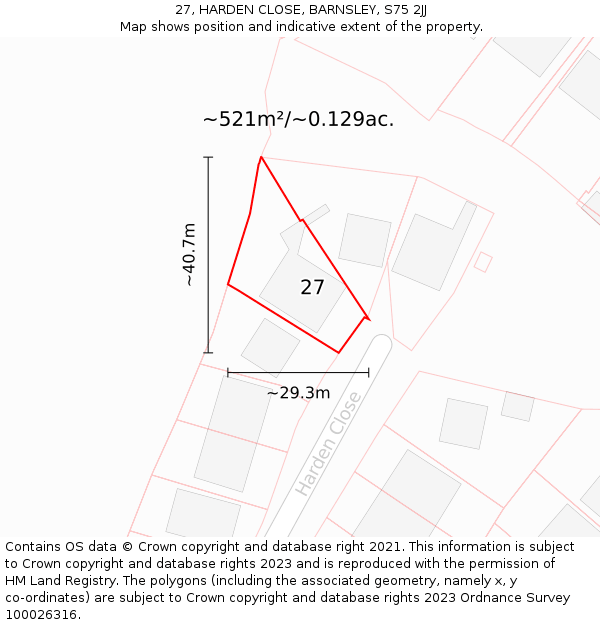 27, HARDEN CLOSE, BARNSLEY, S75 2JJ: Plot and title map