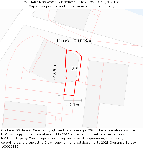 27, HARDINGS WOOD, KIDSGROVE, STOKE-ON-TRENT, ST7 1EG: Plot and title map