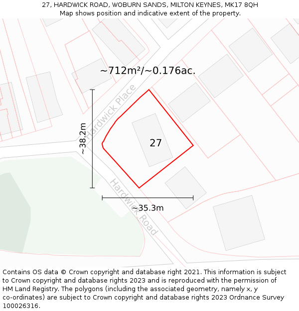 27, HARDWICK ROAD, WOBURN SANDS, MILTON KEYNES, MK17 8QH: Plot and title map