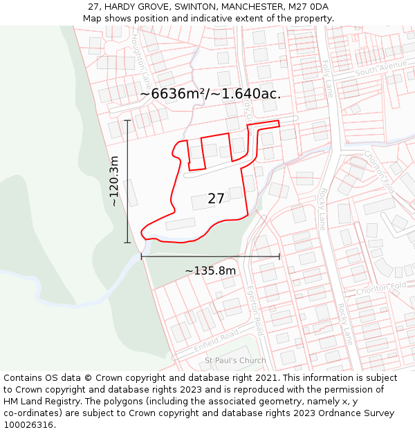 27, HARDY GROVE, SWINTON, MANCHESTER, M27 0DA: Plot and title map