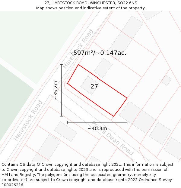 27, HARESTOCK ROAD, WINCHESTER, SO22 6NS: Plot and title map