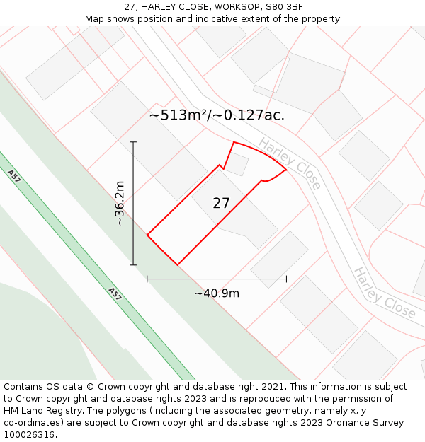 27, HARLEY CLOSE, WORKSOP, S80 3BF: Plot and title map