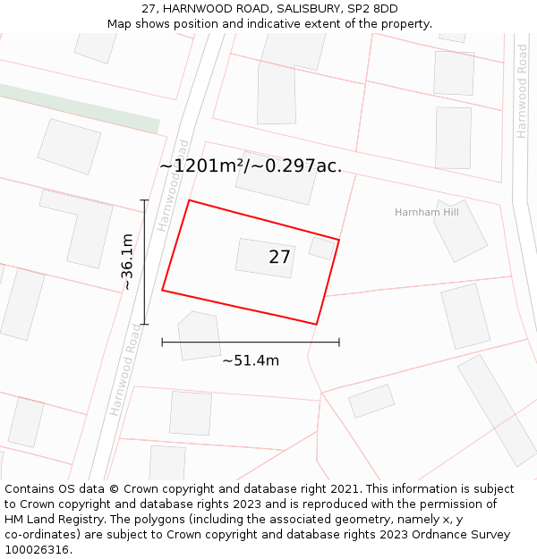 27, HARNWOOD ROAD, SALISBURY, SP2 8DD: Plot and title map