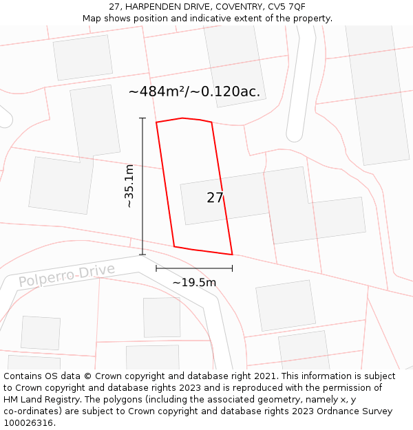 27, HARPENDEN DRIVE, COVENTRY, CV5 7QF: Plot and title map