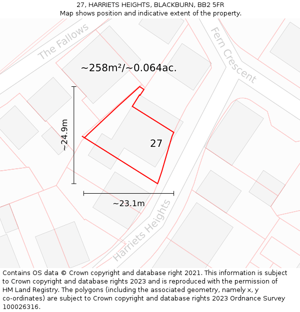 27, HARRIETS HEIGHTS, BLACKBURN, BB2 5FR: Plot and title map