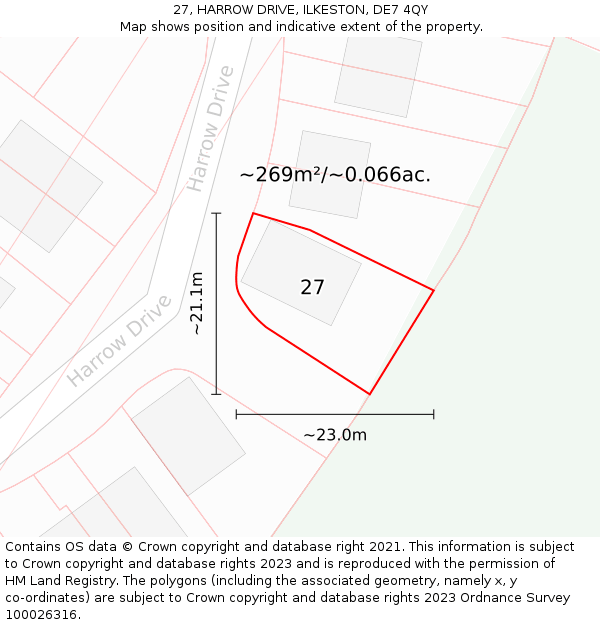 27, HARROW DRIVE, ILKESTON, DE7 4QY: Plot and title map