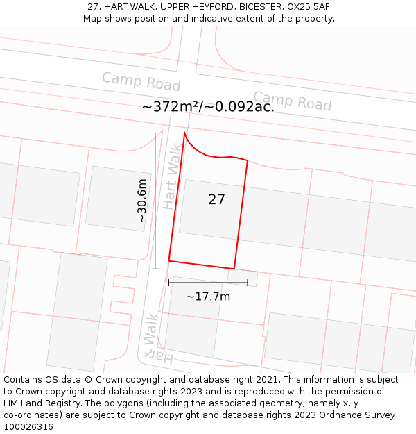 27, HART WALK, UPPER HEYFORD, BICESTER, OX25 5AF: Plot and title map