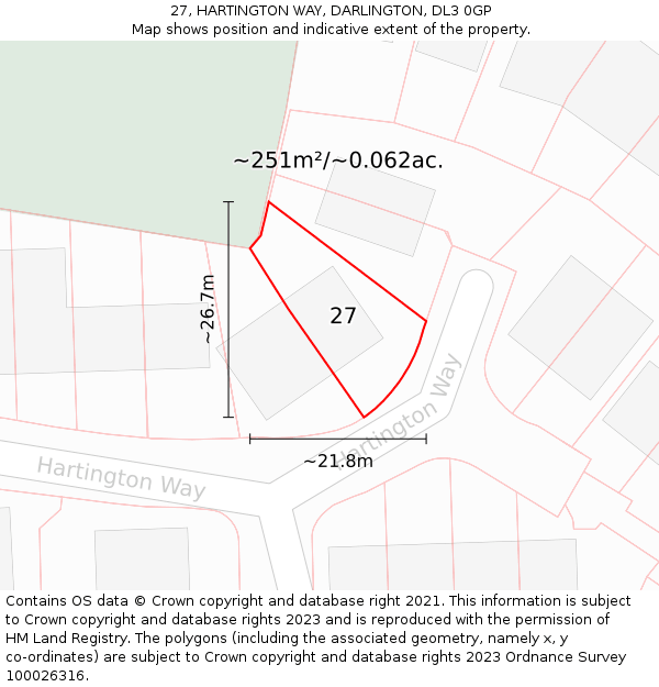 27, HARTINGTON WAY, DARLINGTON, DL3 0GP: Plot and title map