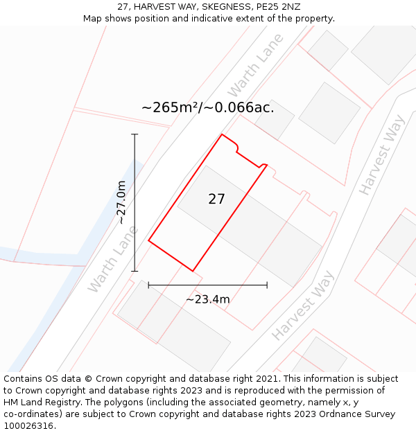 27, HARVEST WAY, SKEGNESS, PE25 2NZ: Plot and title map
