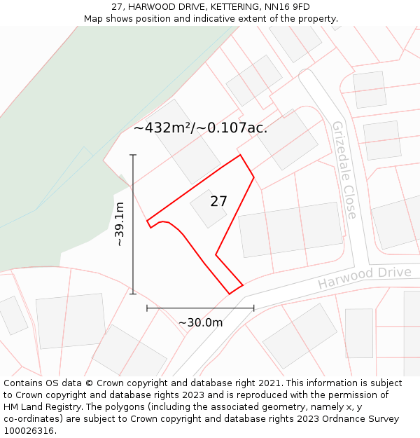 27, HARWOOD DRIVE, KETTERING, NN16 9FD: Plot and title map