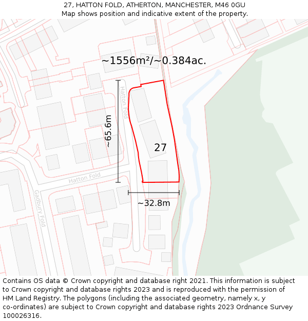 27, HATTON FOLD, ATHERTON, MANCHESTER, M46 0GU: Plot and title map