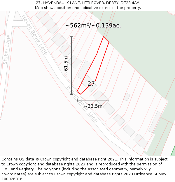 27, HAVENBAULK LANE, LITTLEOVER, DERBY, DE23 4AA: Plot and title map