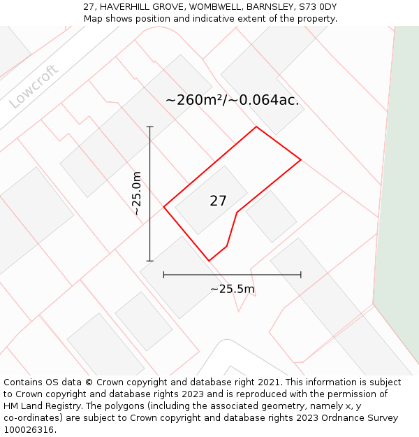 27, HAVERHILL GROVE, WOMBWELL, BARNSLEY, S73 0DY: Plot and title map