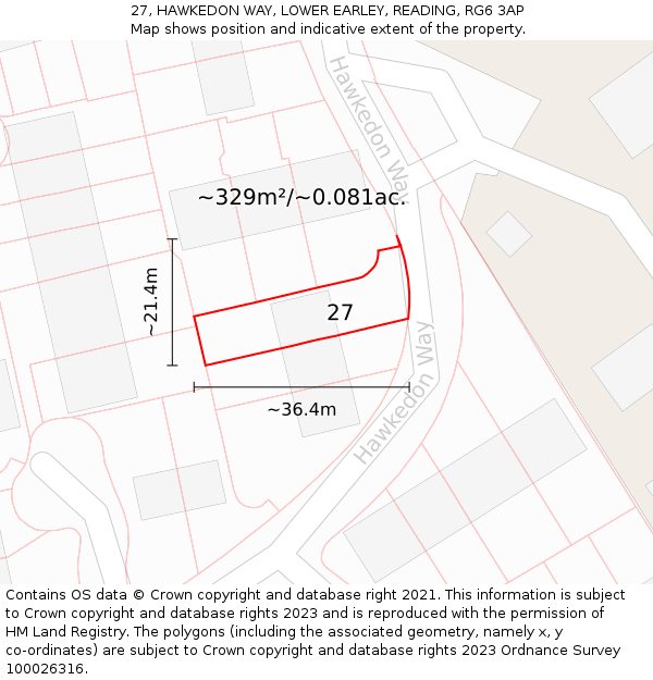 27, HAWKEDON WAY, LOWER EARLEY, READING, RG6 3AP: Plot and title map