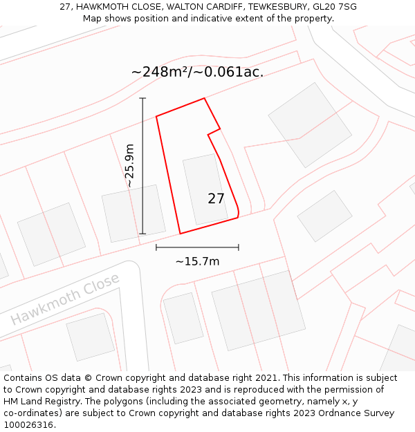 27, HAWKMOTH CLOSE, WALTON CARDIFF, TEWKESBURY, GL20 7SG: Plot and title map