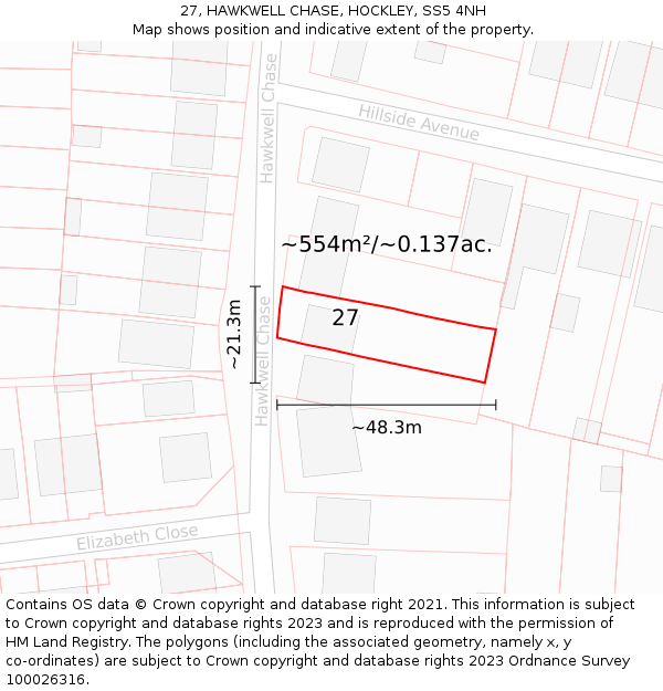 27, HAWKWELL CHASE, HOCKLEY, SS5 4NH: Plot and title map