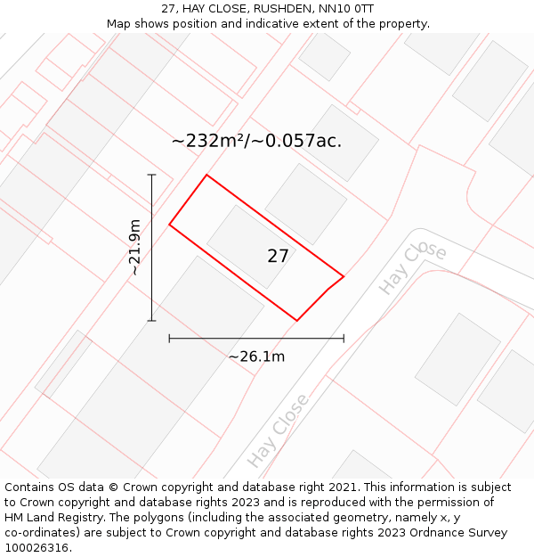 27, HAY CLOSE, RUSHDEN, NN10 0TT: Plot and title map