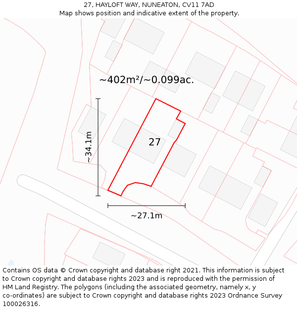 27, HAYLOFT WAY, NUNEATON, CV11 7AD: Plot and title map