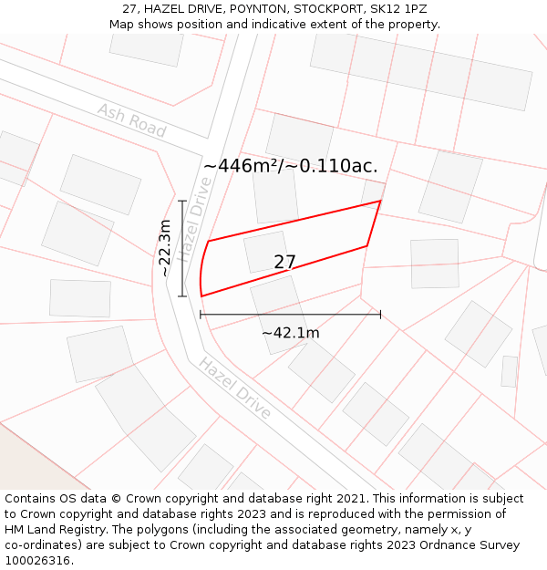 27, HAZEL DRIVE, POYNTON, STOCKPORT, SK12 1PZ: Plot and title map