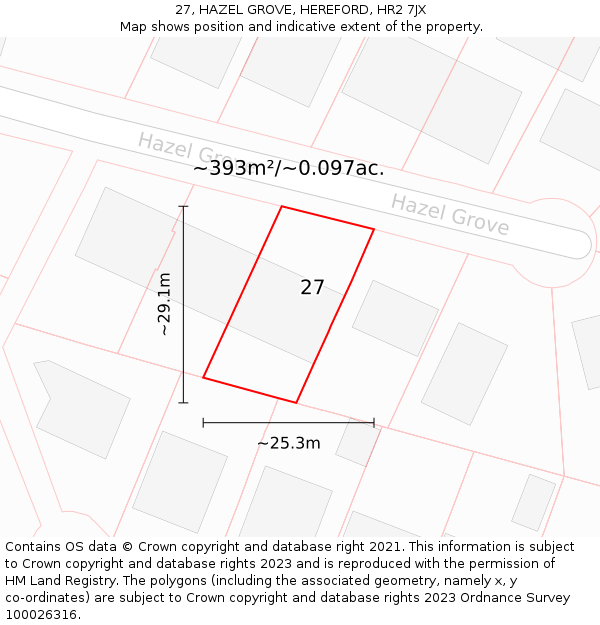 27, HAZEL GROVE, HEREFORD, HR2 7JX: Plot and title map