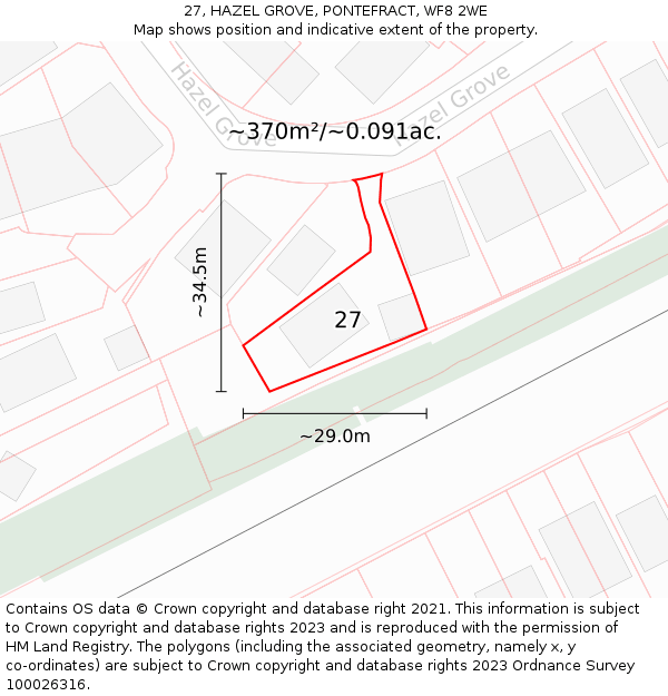 27, HAZEL GROVE, PONTEFRACT, WF8 2WE: Plot and title map