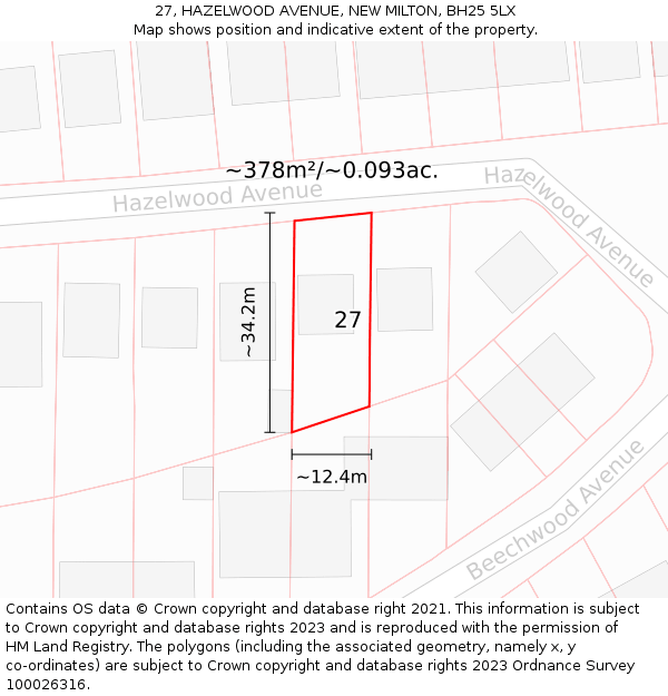 27, HAZELWOOD AVENUE, NEW MILTON, BH25 5LX: Plot and title map