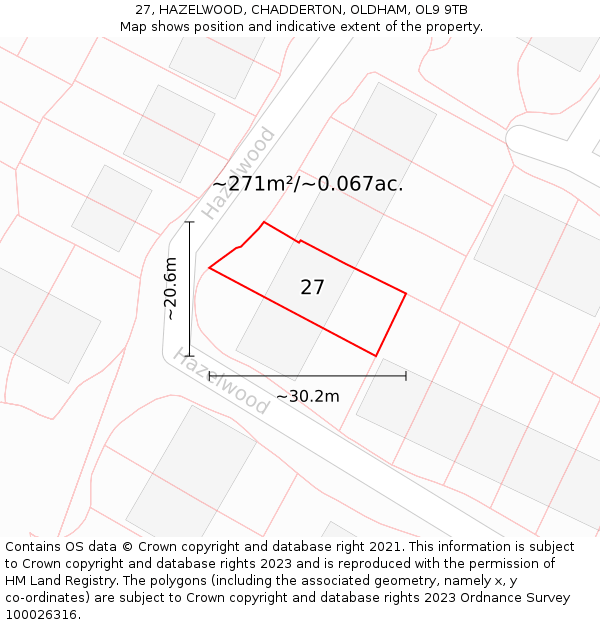 27, HAZELWOOD, CHADDERTON, OLDHAM, OL9 9TB: Plot and title map