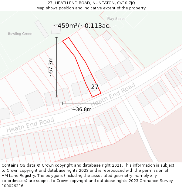 27, HEATH END ROAD, NUNEATON, CV10 7JQ: Plot and title map