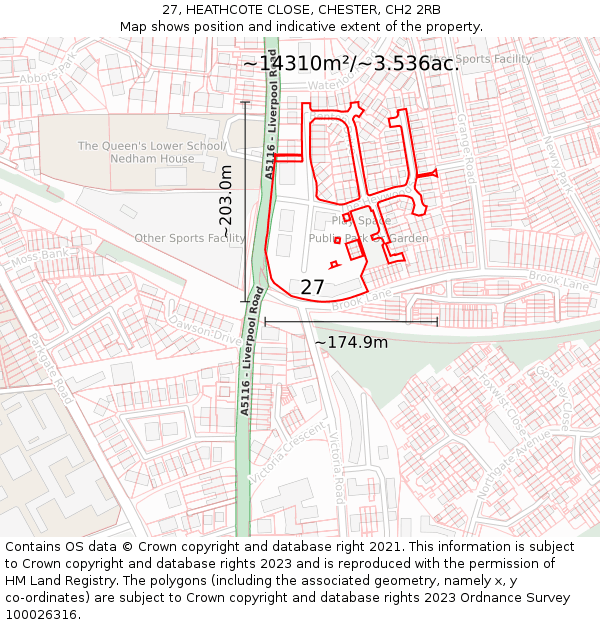 27, HEATHCOTE CLOSE, CHESTER, CH2 2RB: Plot and title map