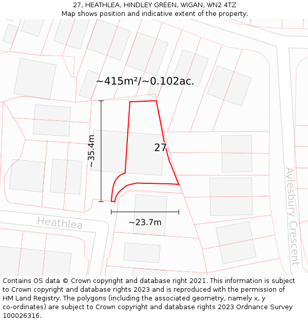 27, HEATHLEA, HINDLEY GREEN, WIGAN, WN2 4TZ: Plot and title map