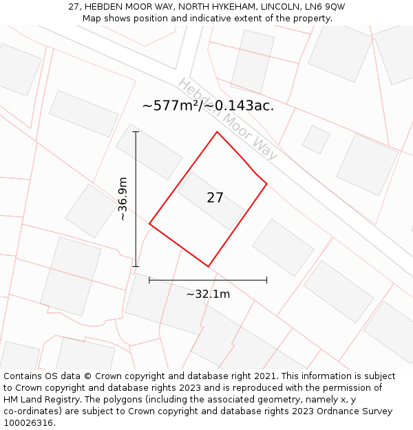 27, HEBDEN MOOR WAY, NORTH HYKEHAM, LINCOLN, LN6 9QW: Plot and title map