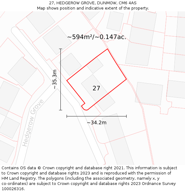 27, HEDGEROW GROVE, DUNMOW, CM6 4AS: Plot and title map